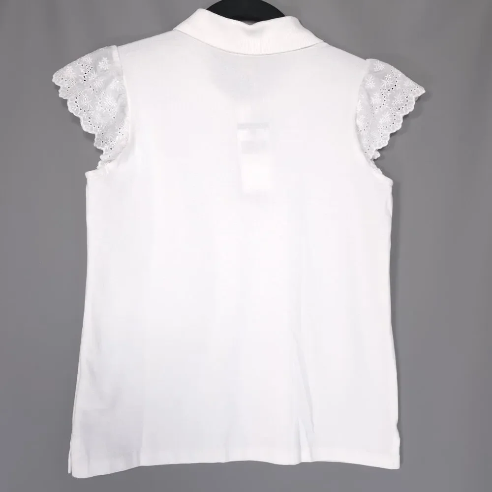 POLO RALPH LAUREN Kids Girls New Polo Shirt LARGE 12-14 White Flutter Sleeve‎